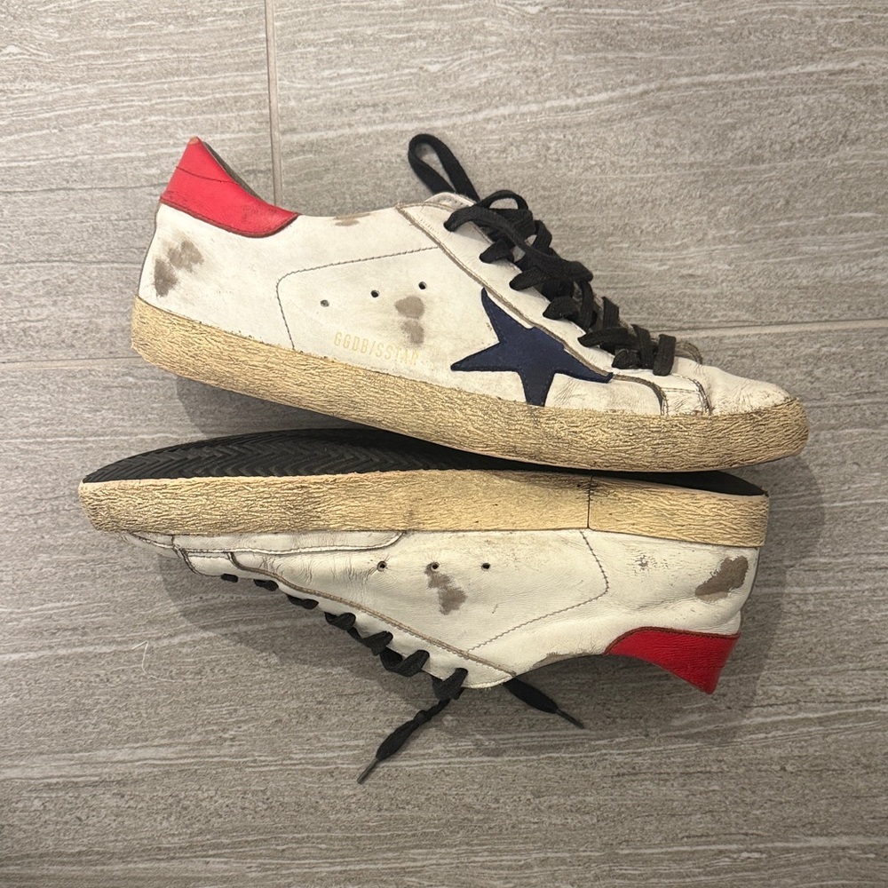 Golden Goose White and Navy Men's Sneakers - Picture 4 of 5
